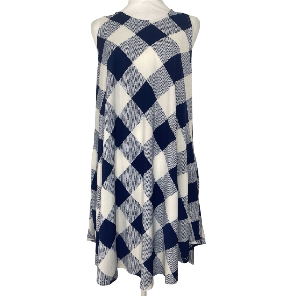 White Birch Navy White Gingham Plaid Sleeveless Tunic Dress Flowy Pockets Med - Picture 2 of 12